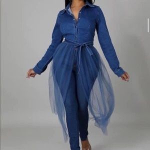 Denim & Tulle Belted Top